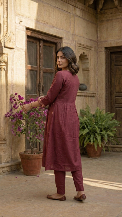 Chandri Salmon Embroidered Kurta Pant Set