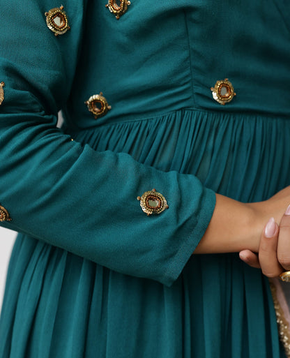 Moti Teal Green Georgette Suit Set