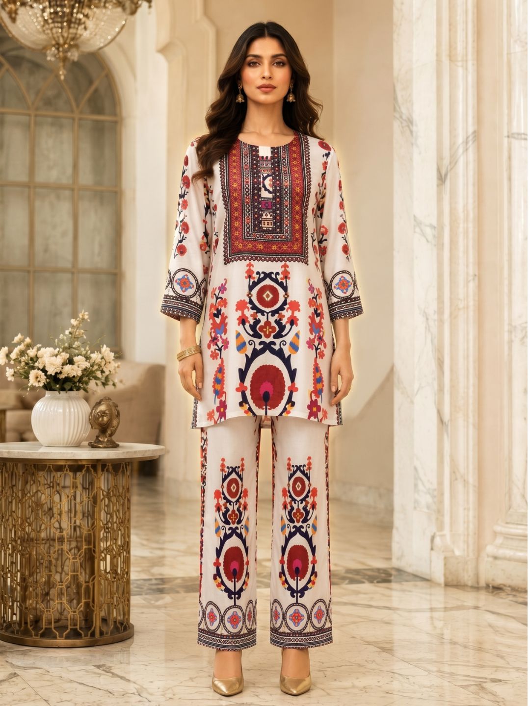 Maurya Pearl Designer Premium Muslin Co-ord Set