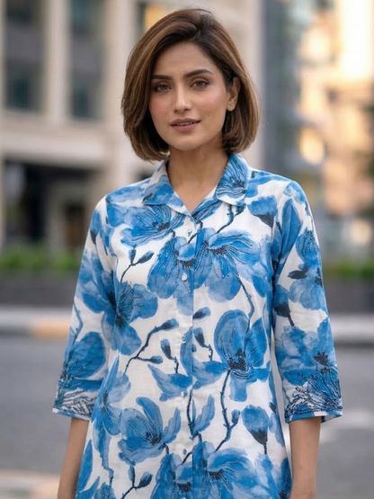 Bindiya Azure linen kurta pant set