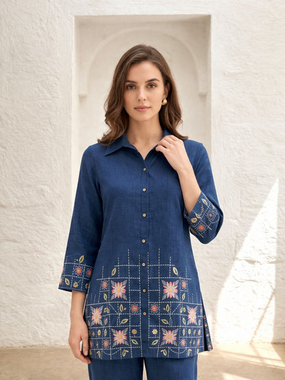 Eden navy embroidered co-ord set