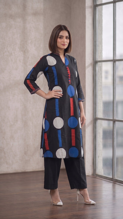 Maurya ebony Cotton Printed Kurta Pant Set