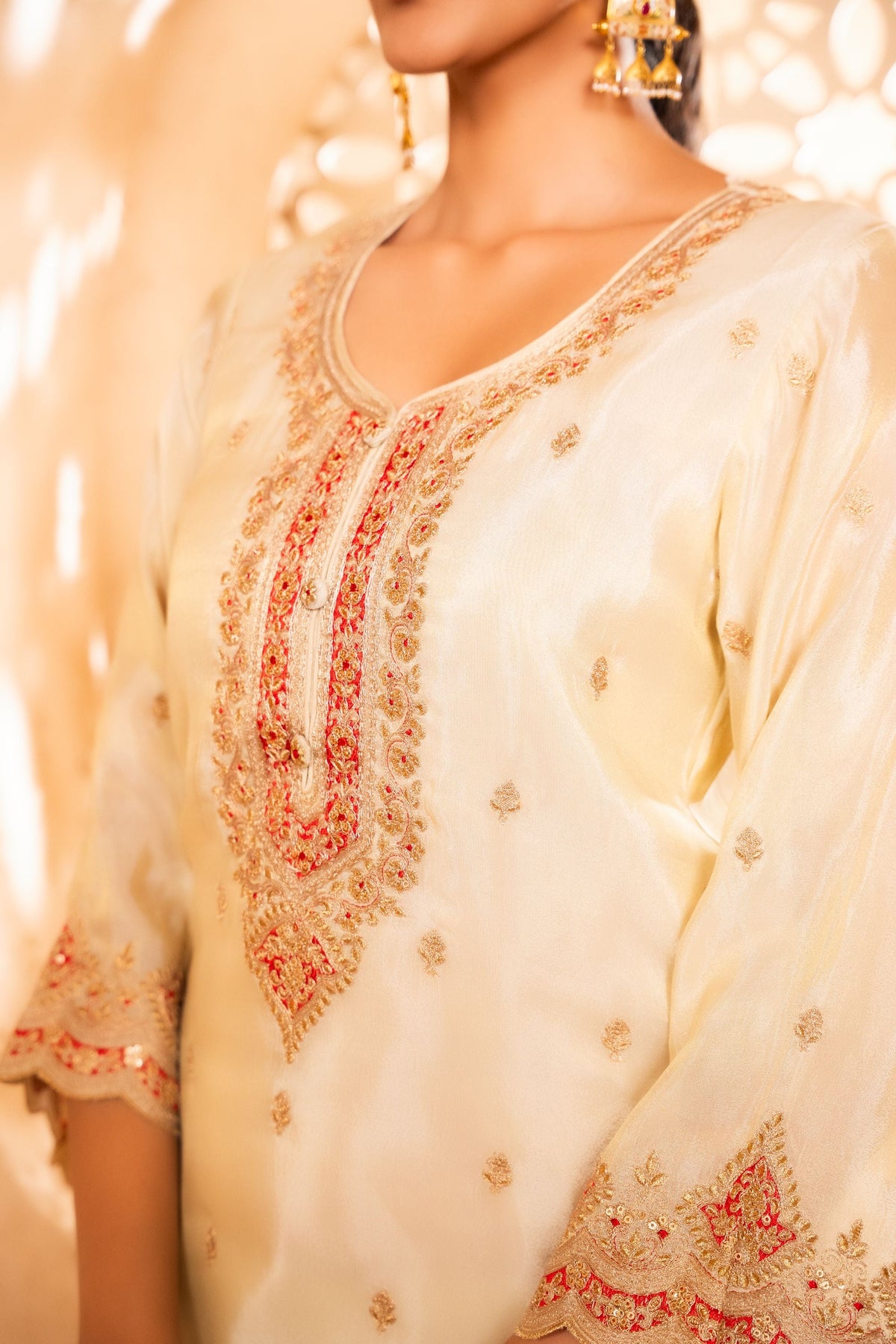 Sargi Tissue Embroidered Cream  Suit Set