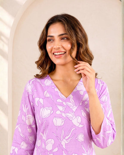 SASHA LILY PRINTED COTTON KURTA PANT SET