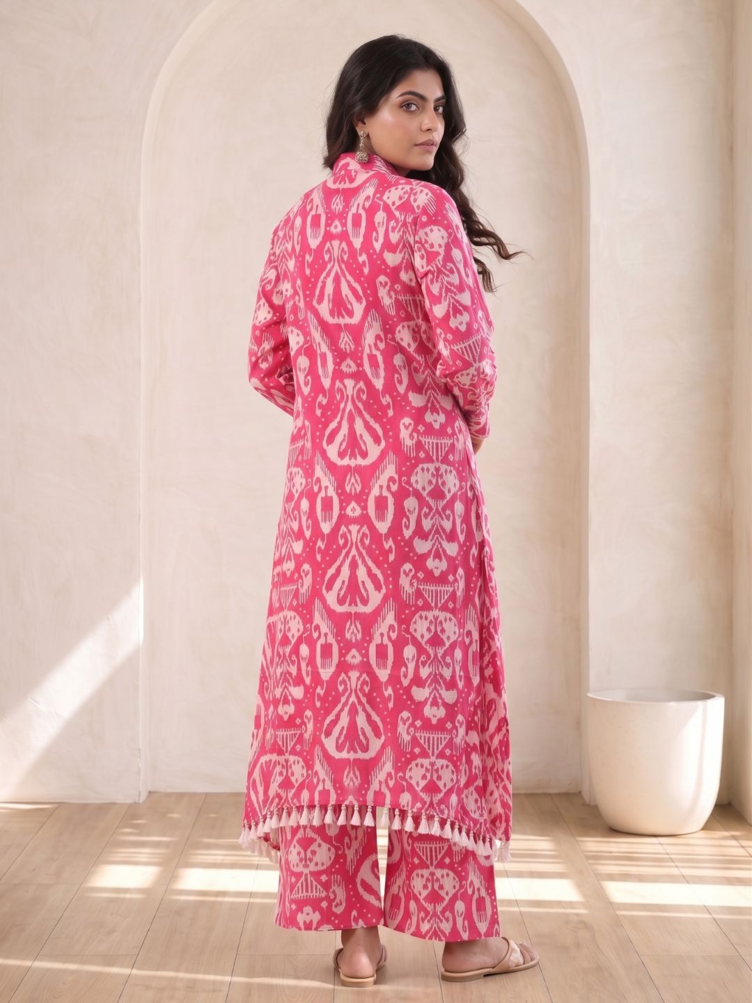 ARANYA ROSE IKAT PRINT PREMIUM PURE COTTON KURTA PANT SET
