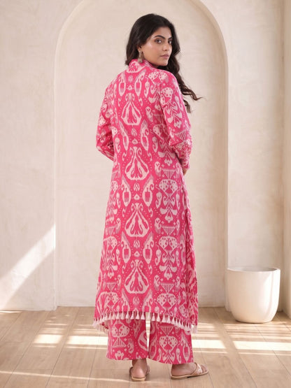 ARANYA ROSE IKAT PRINT PREMIUM PURE COTTON KURTA PANT SET