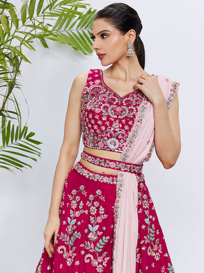 Women Rose Pure Georgette Sequins and thread embroidery  Lehenga choli & Dupatta