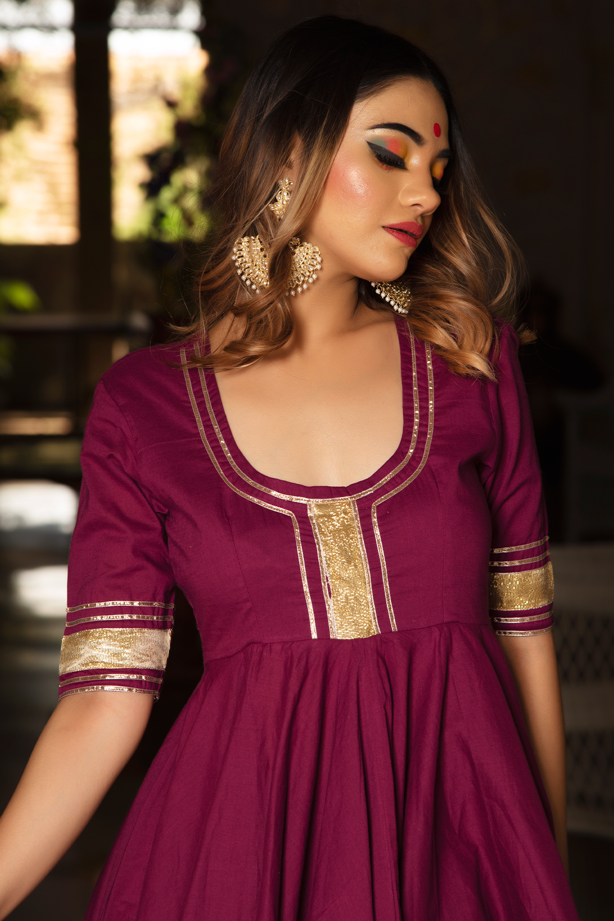 Burgundy Pure Cotton Anarkali Set