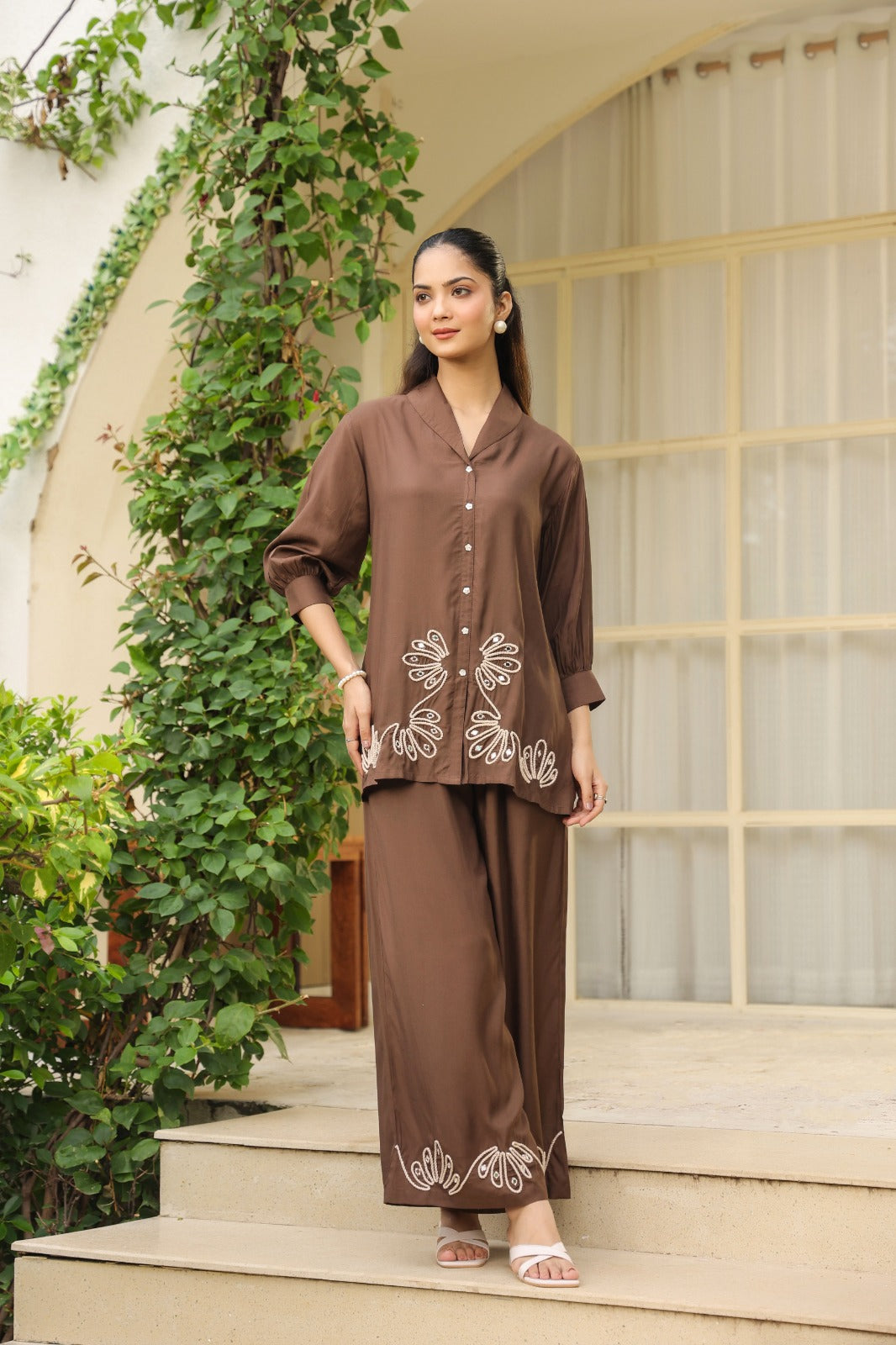 Sargi coffee embroidery cotton co-ord set