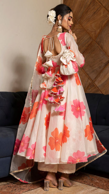 Carnation Off White Anarkali Set