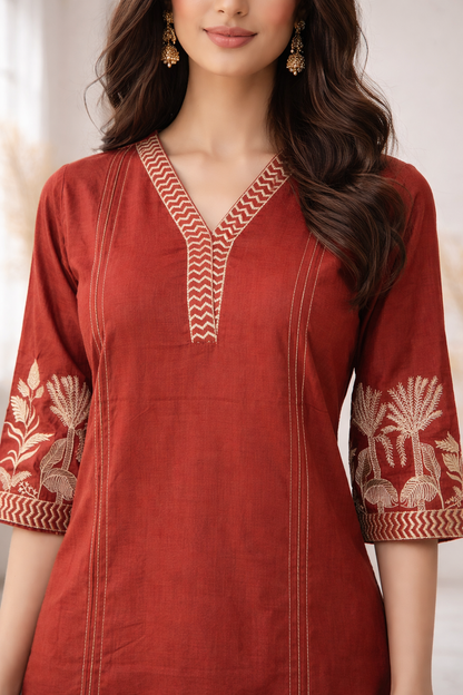 Mohini Brick Embroidered Kurta Pant Set