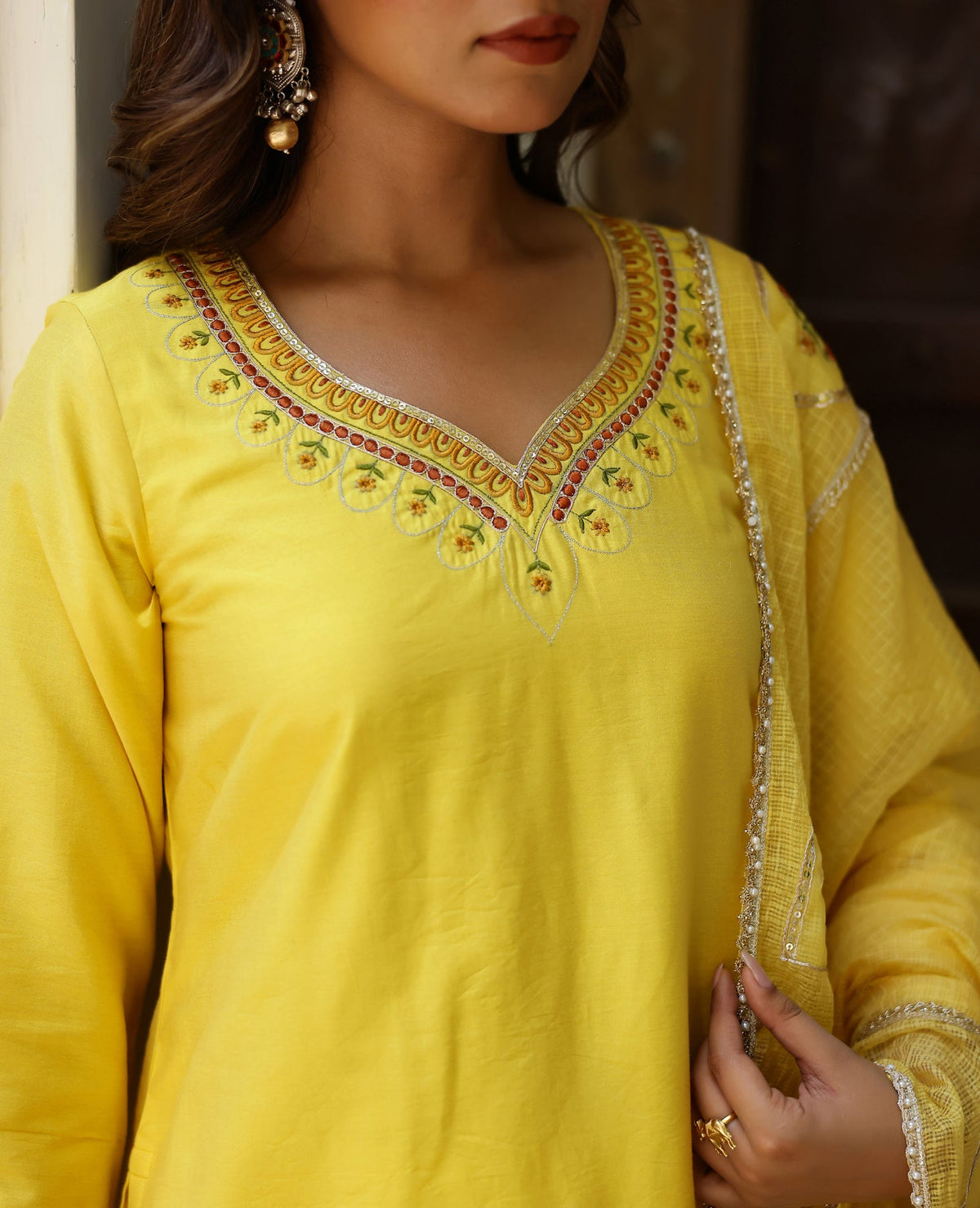Tvara Yellow Chanderi Suit Set