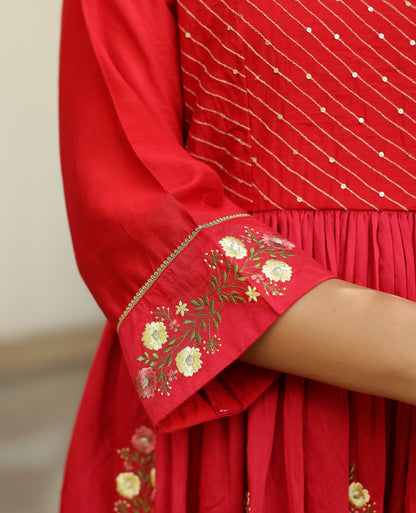 Surkh Red Chanderi Suit Set