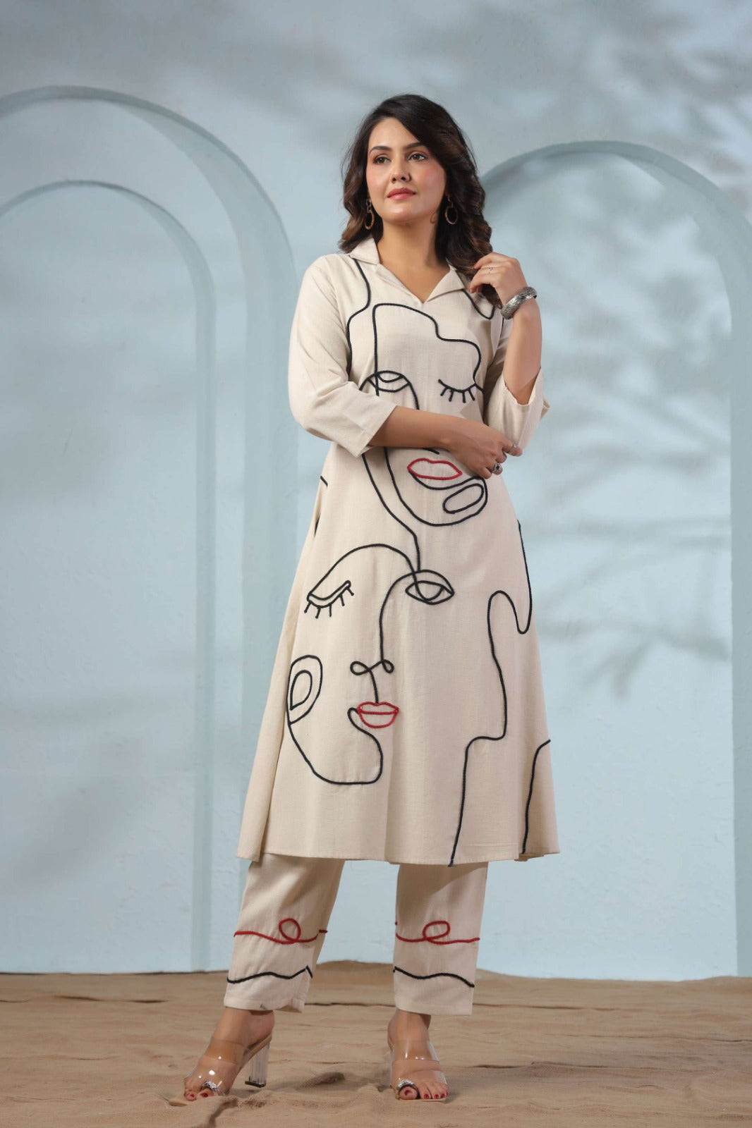 Sargi faces embroidery cotton kurta pant set