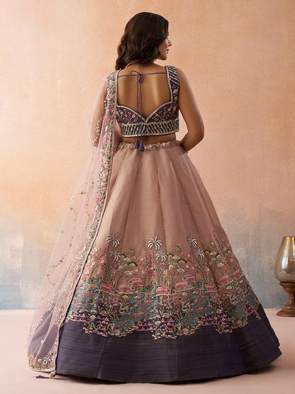 Purple- Net Sequins Embroidered Omber Purple and Mauve Semi-Stitched Lehenga choli & Dupatta