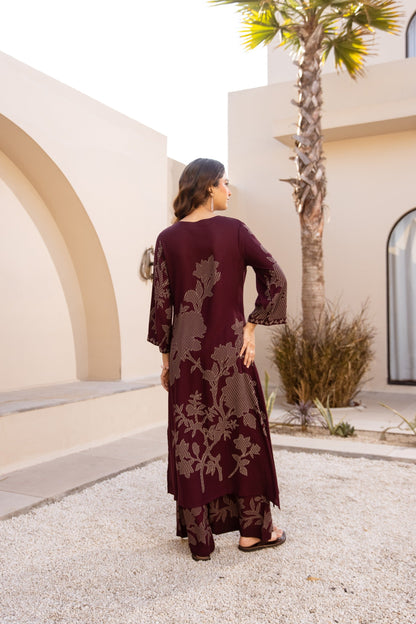 Karen cabernet printed kurta pant set