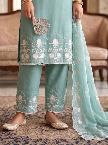 Lisba Teal Embroidered Lawn Suit Set