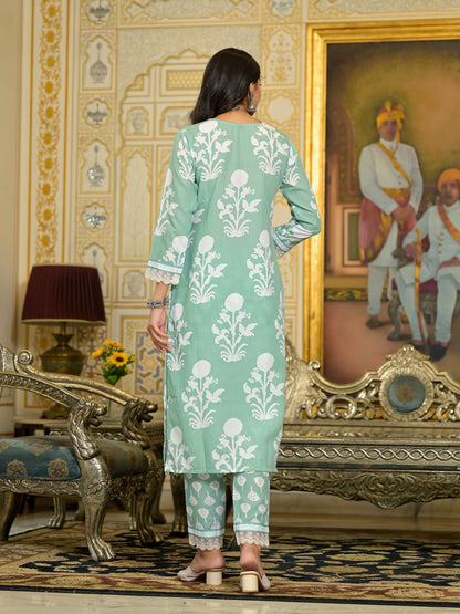 Women Green Embroidery Viscose Rayon Kurta, Pant And Dupatta Set