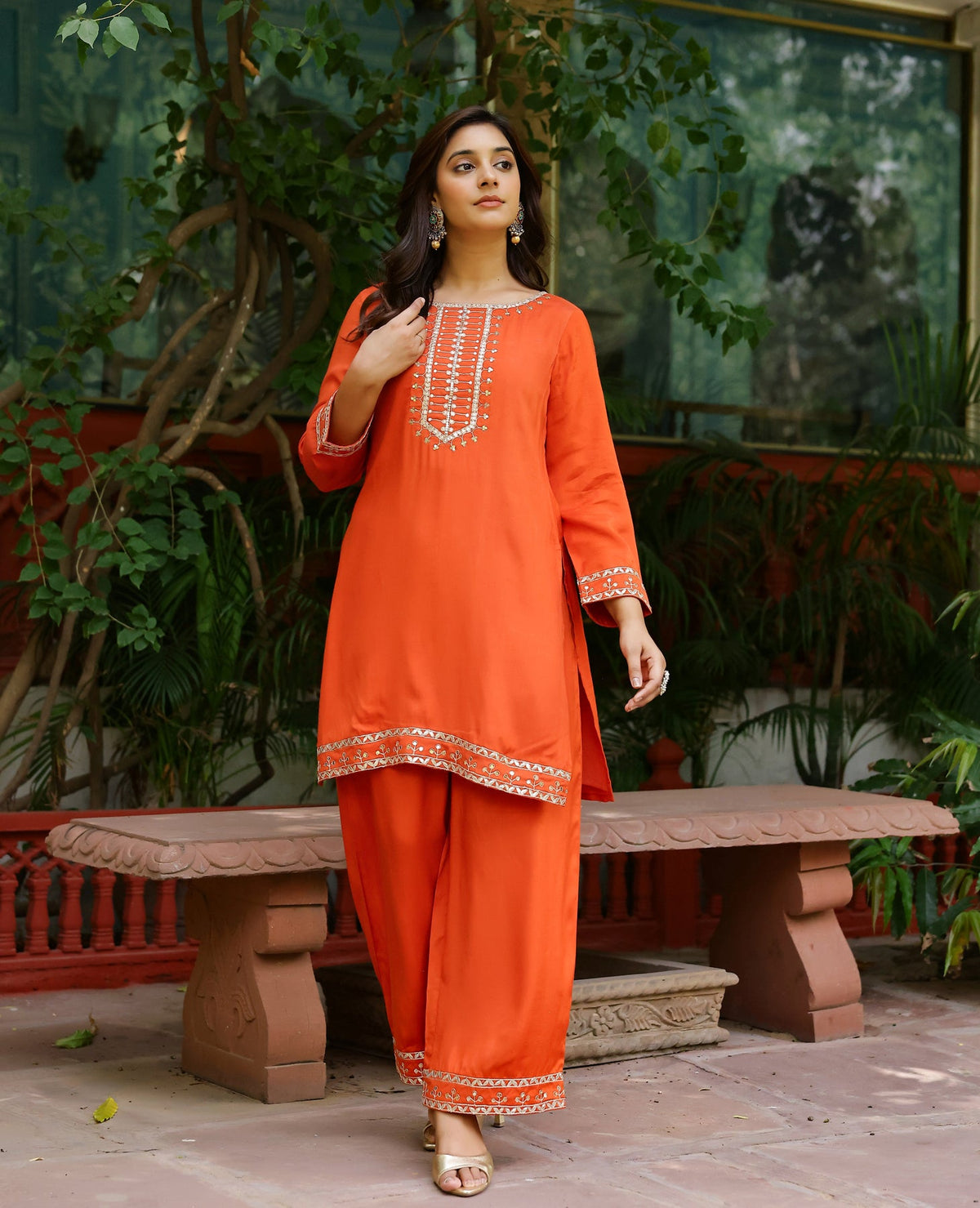 Zeenat Rust Orange Muslin Kurta Set