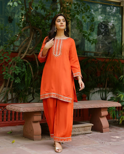 Zeenat Rust Orange Muslin Kurta Set