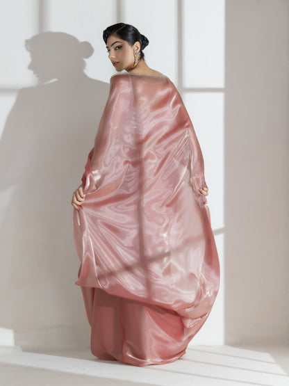 Dhiyona ST Mettalic Bloom Organza Satin Saree  with Diamond Studs and Self Blouse Fabric