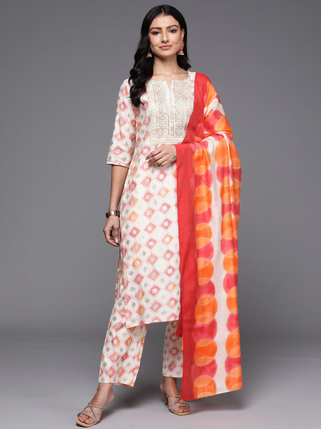 Printed Regular Sequinned Kurta with Trousers & Dupatta