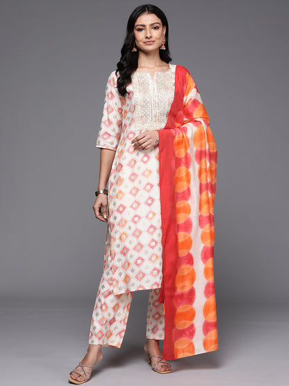 Printed Regular Sequinned Kurta with Trousers & Dupatta