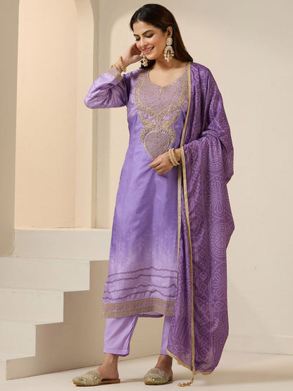 Dhiyona IS Women's Ethnic Motifs Embroidered Zari Work Straight Kurta with Trousers & Dupatta