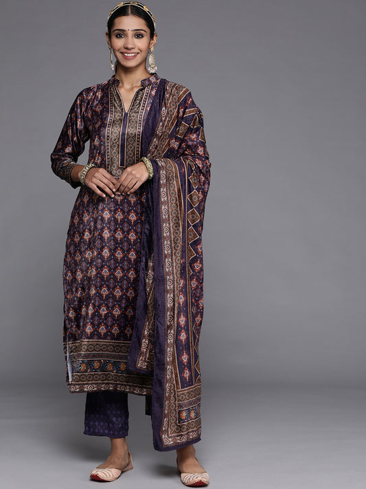 Women Multicoloured Ethnic Motifs Printed Velvet Kurta with Trousers & With Dupatta