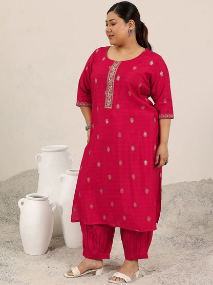 Dhiyona Women's Plus Size Ethnic Motifs Printed Sequinned Kurta With Salwar & Dupatta
