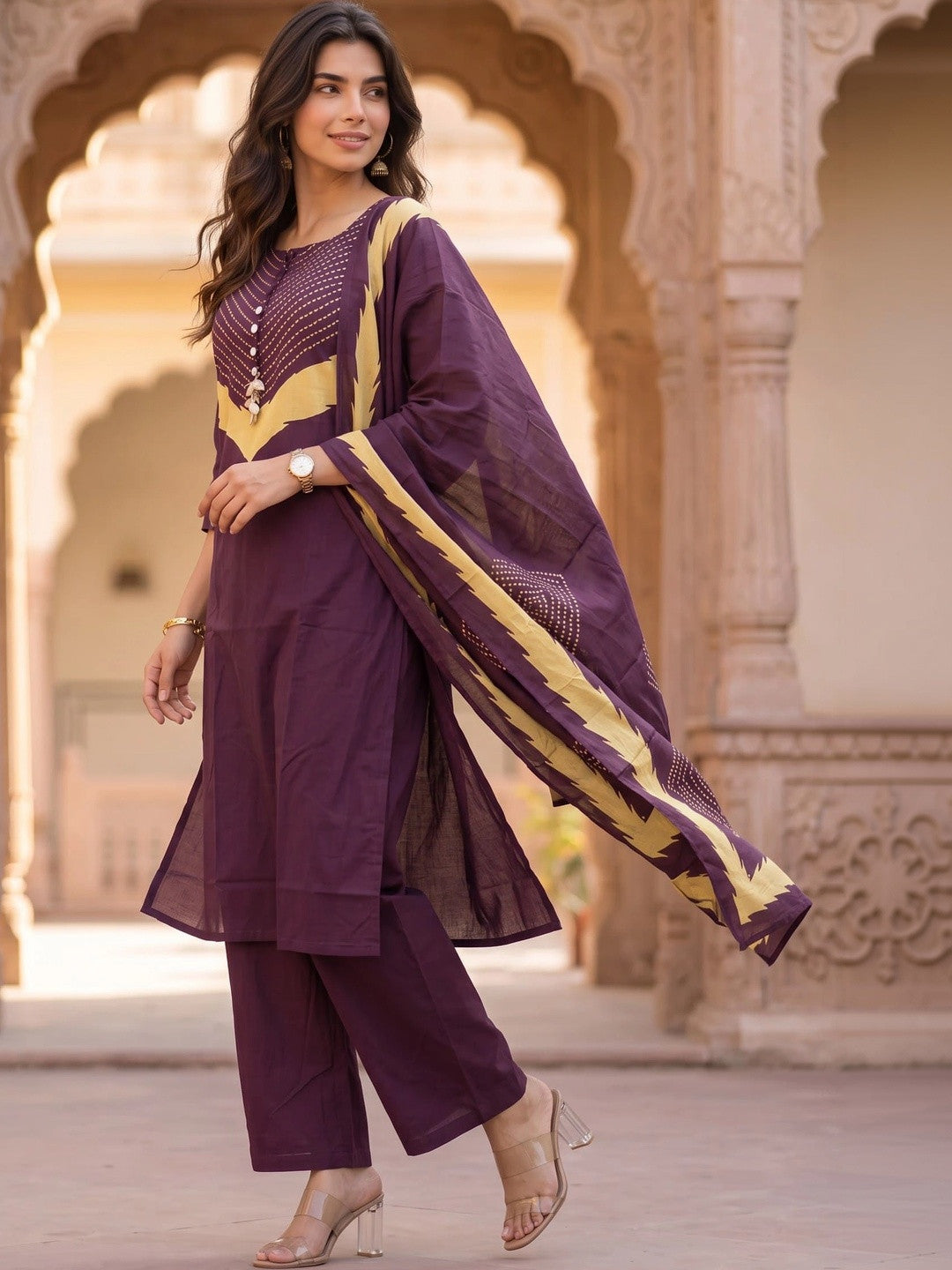 Women Ethnic Motifs Printed Regular Pure Cotton Kurta with Palazzos & With Dupatta