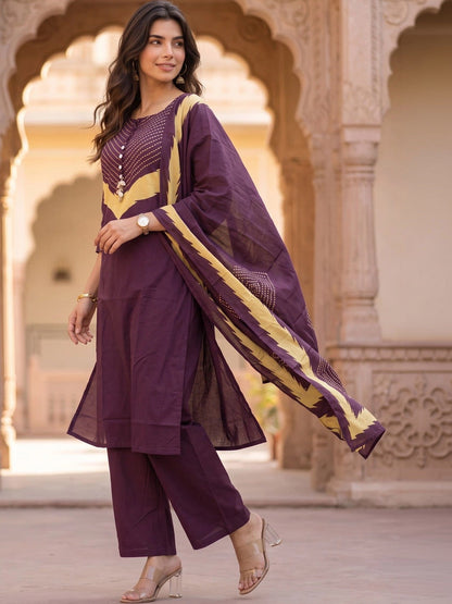 Women Ethnic Motifs Printed Regular Pure Cotton Kurta with Palazzos & With Dupatta