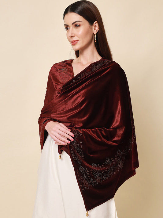 Dhiyona PA Women Purple Embellished Velvet Shawl