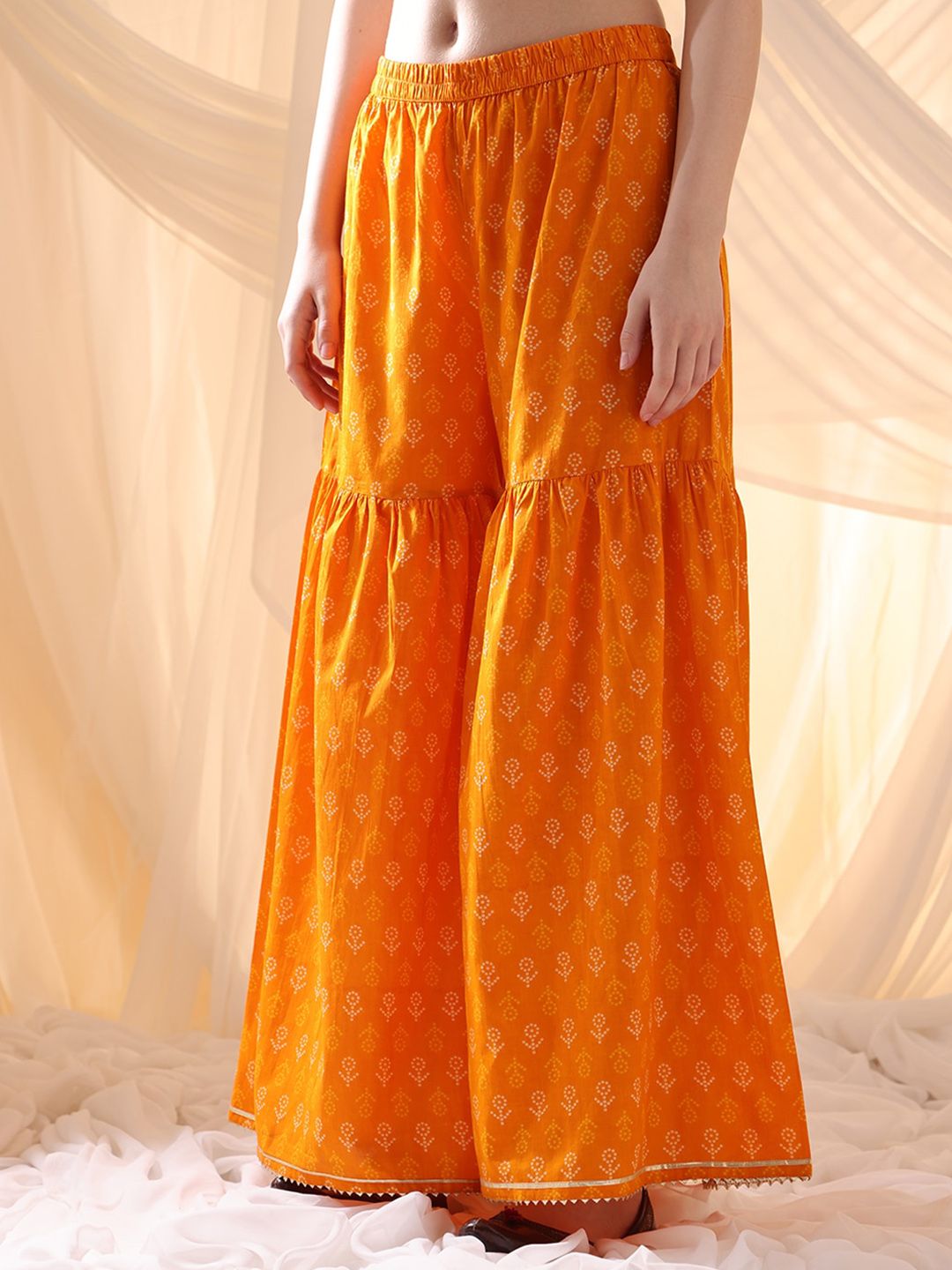 Dhiyona AN Floral Embroidered Empire Pure Cotton Kurti with Sharara & Dupatta