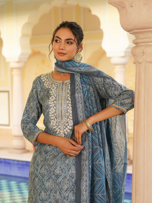 Dhiyona KL Women Ethnic Motifs Embroidered Regular Mirror Work Kurta with Trousers & Dupatta