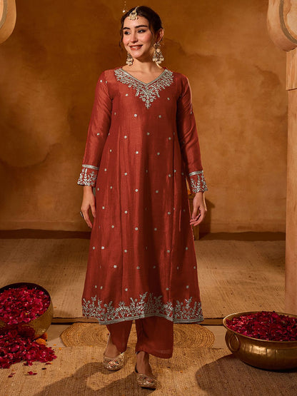 Dhiyona KL Women Ethnic Motifs Embroidered Regular Thread Work Kurta with Palazzos & With Dupatta