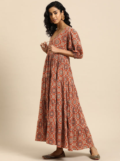 Dhiyona AY Women's Ethnic Motifs Printed A-Line Maxi Dress