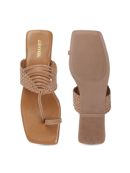 Dhiyona AK Beige Textured Open Toe Flats