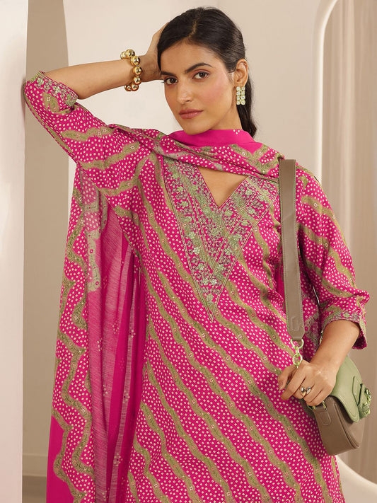 Women Bandhani Printed Kurta with Trousers & Dupatta