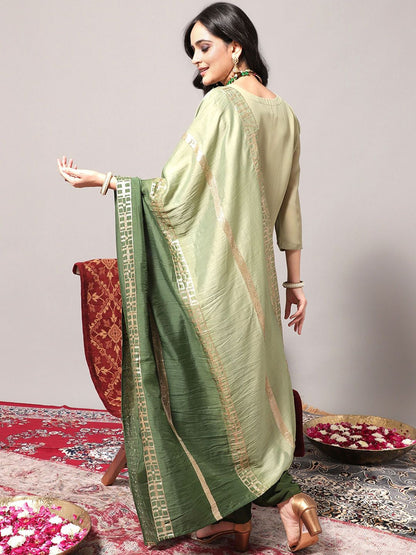 Dhiyona KL Embroidered Regular Sequinned Kurta With Palazzos & Dupatta
