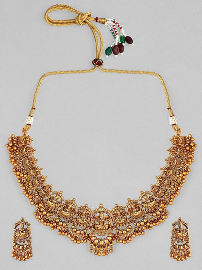 Dhiyona RJ Women's 24K Gold Plated Goddess Lakshmi Motif Handcrafted Traditional Temple Jewellery Set