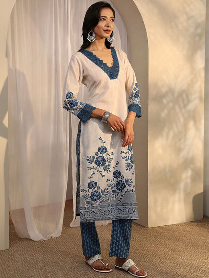Women Floral Printed Regular Kurta with Trousers & With Dupatta