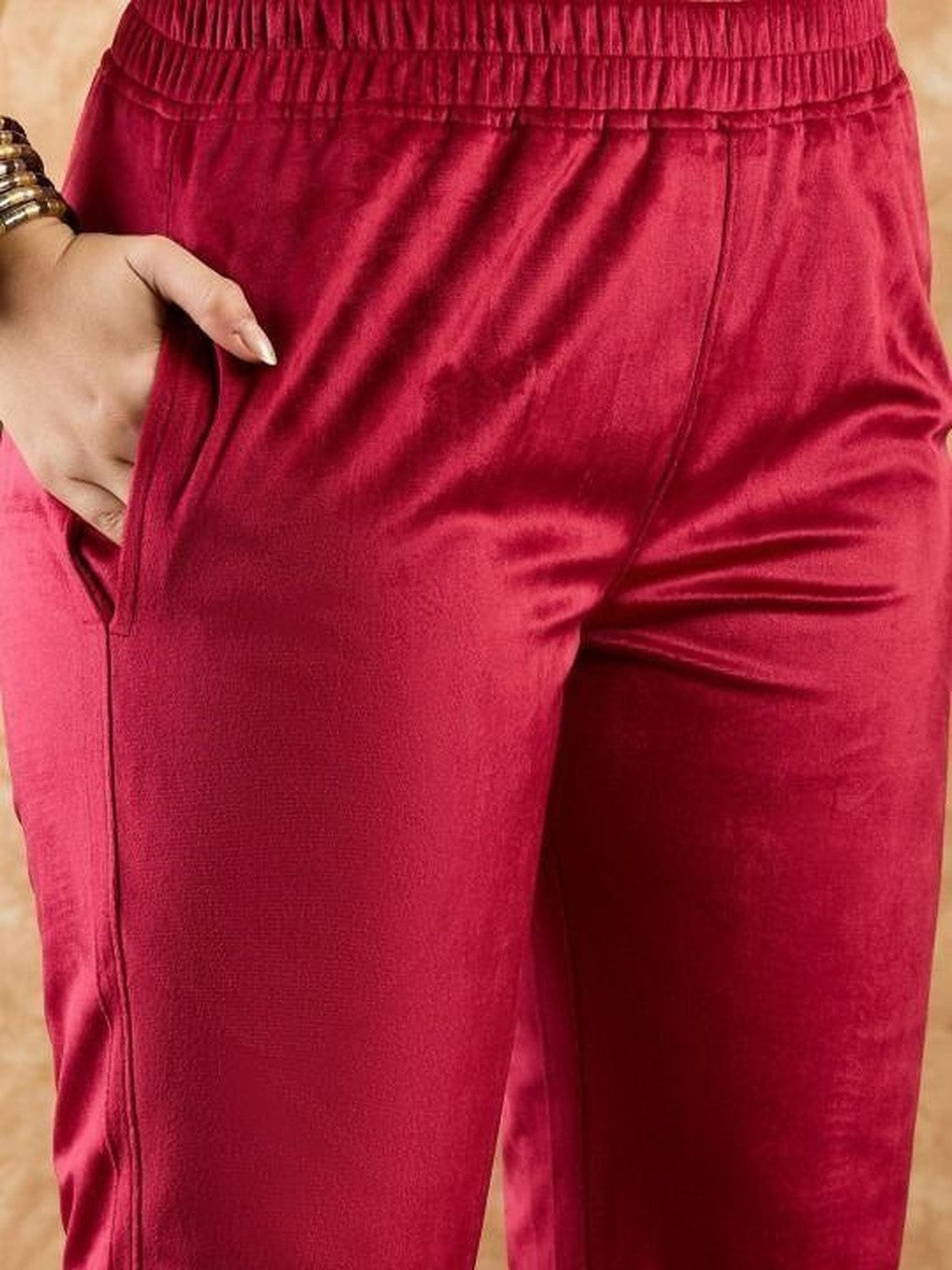 Winter Printed Velvet V-Neck Kurta & Trousers Kurta Set