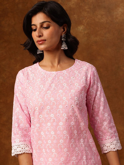 Dhiyona AN Ethnic Motifs Embroidered Round Neck Straight Kurta with Sharara & Dupatta
