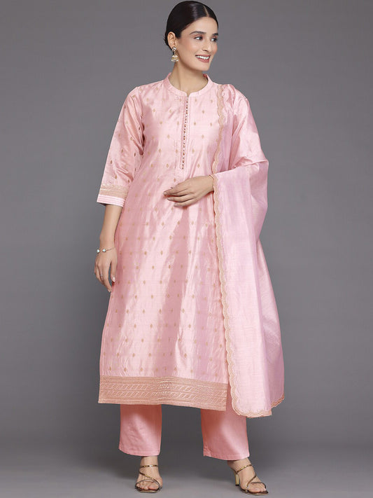 Floral Embroidered Chanderi Silk Kurta with Trousers & With Dupatta