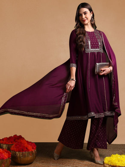 Dhiyona KL Embroidered Empire Gotta Patti Kurta with Palazzos & Dupatta