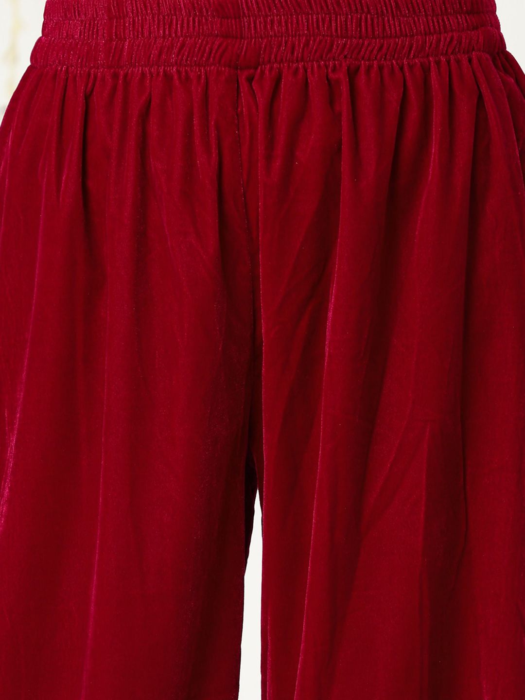Dhiyona VA Burgundy Ethnic Motifs Embroidered Velvet Kurta With Palazzos & Dupatta