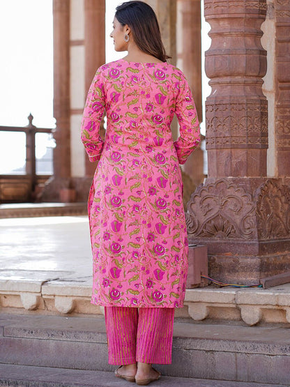Dhiyona KL Floral Printed Pure Cotton Kurta with Trousers & With Dupatta
