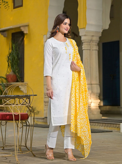 Dhiyona KL Women Floral Embroidered Regular Mirror Work Kurta with Trousers & With Dupatta