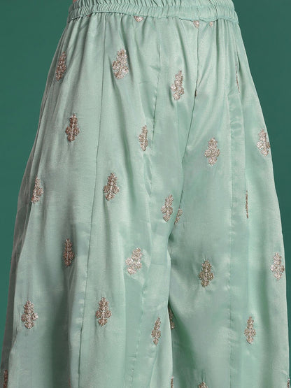 Dhiyona IE Ethnic Motifs Embroidered Sequinned Kurta with Palazzos & With Dupatta